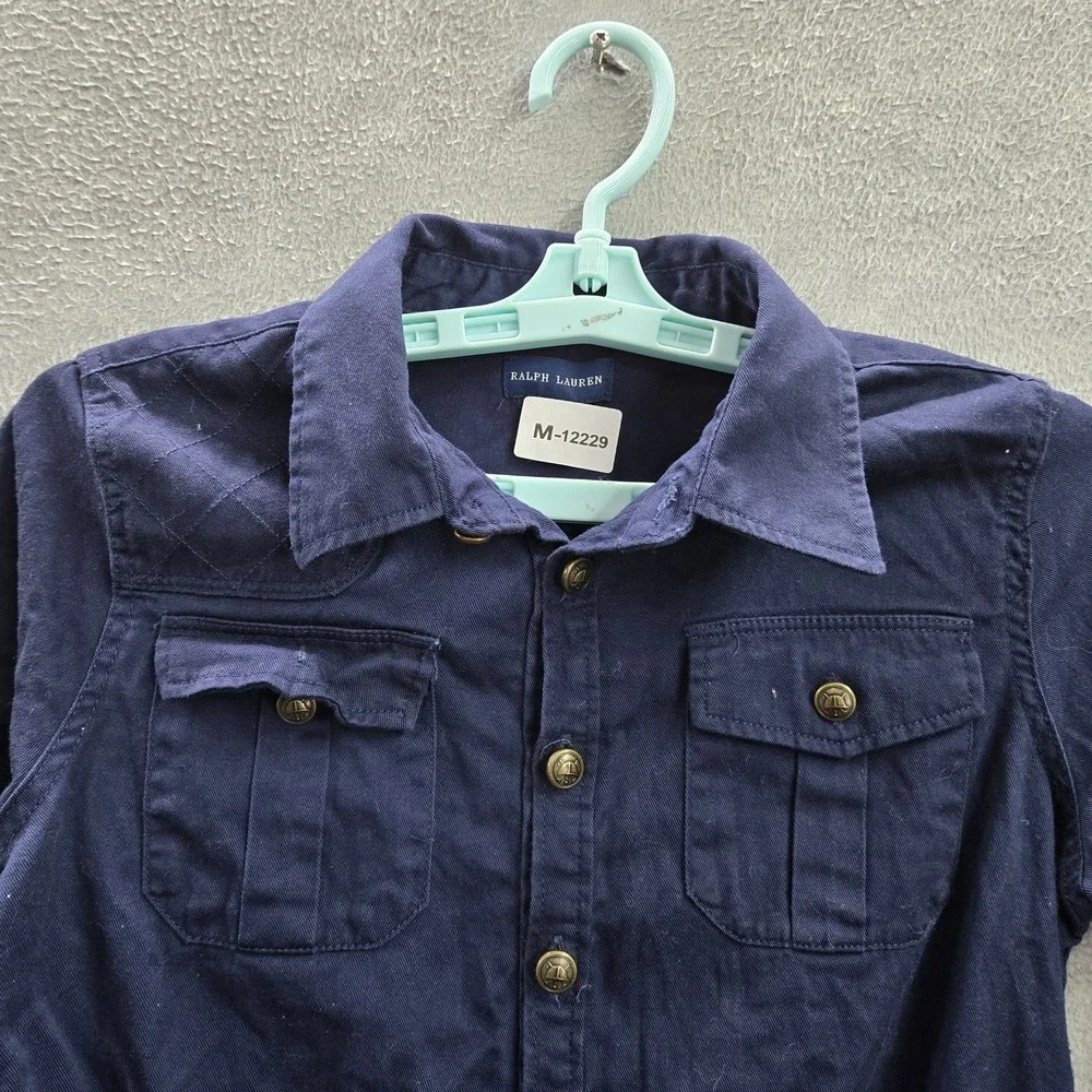 Ralph Lauren Girls Dress 14 Blue Knee Length Shirt Twill A Line Button Up Collar